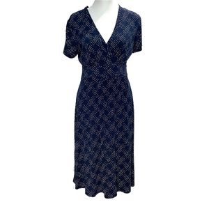 L.L. Bean Summer Knit Dress Women’s S Navy Geometric Dot V-Neck Short Sleeve